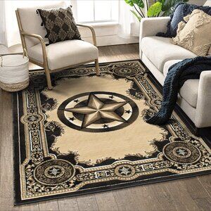Allstar 5x7 Bordered Texas Star Area Rug in Black